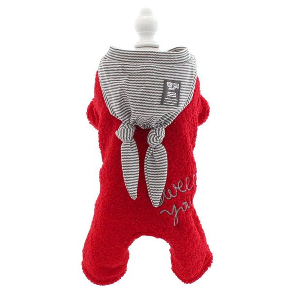 dog apparel red pink color warm jumpsuits with striped four legs clothes for autumn and winter pet thick hoodie accesorios perro